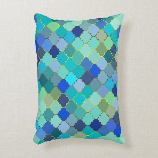 Blue Aqua Moroccan Mosaic Pattern アクセントクッション (正面(垂直))