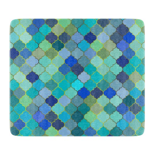 Blue Aqua Moroccan Mosaic Pattern カッティングボード (正面)