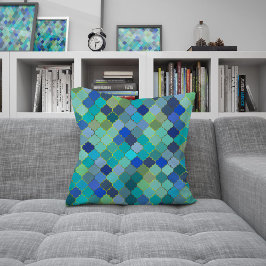 Blue Aqua Moroccan Mosaic Pattern クッション