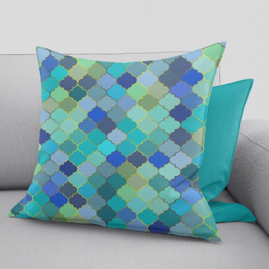 Blue Aqua Moroccan Mosaic Pattern クッション