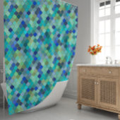 Blue Aqua Moroccan Mosaic Pattern シャワーカーテン