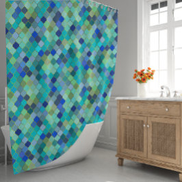 Blue Aqua Moroccan Mosaic Pattern シャワーカーテン