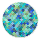 Blue Aqua Moroccan Mosaic Pattern セラミックノブ (正面)
