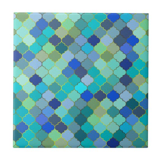 Blue Aqua Moroccan Mosaic Pattern タイル (正面)
