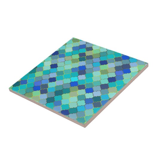 Blue Aqua Moroccan Mosaic Pattern タイル (側面)