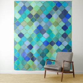 Blue Aqua Moroccan Mosaic Pattern タペストリー