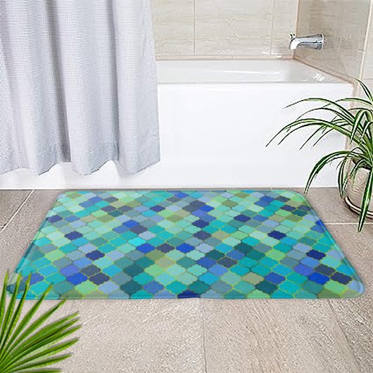 Blue Aqua Moroccan Mosaic Pattern バスマット