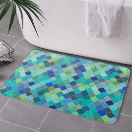Blue Aqua Moroccan Mosaic Pattern バスマット