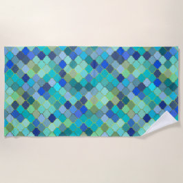 Blue Aqua Moroccan Mosaic Pattern ビーチタオル