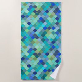 Blue Aqua Moroccan Mosaic Pattern ビーチタオル