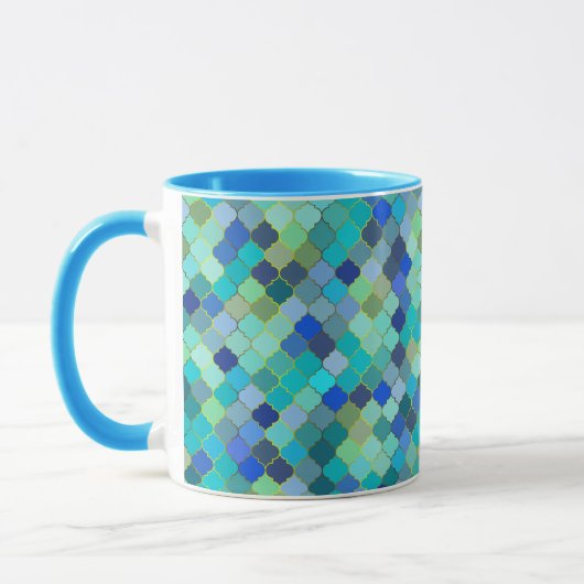 Blue Aqua Moroccan Mosaic Pattern マグカップ (左)