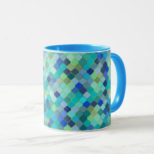 Blue Aqua Moroccan Mosaic Pattern マグカップ (正面右)