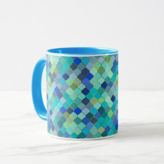Blue Aqua Moroccan Mosaic Pattern マグカップ (正面左)