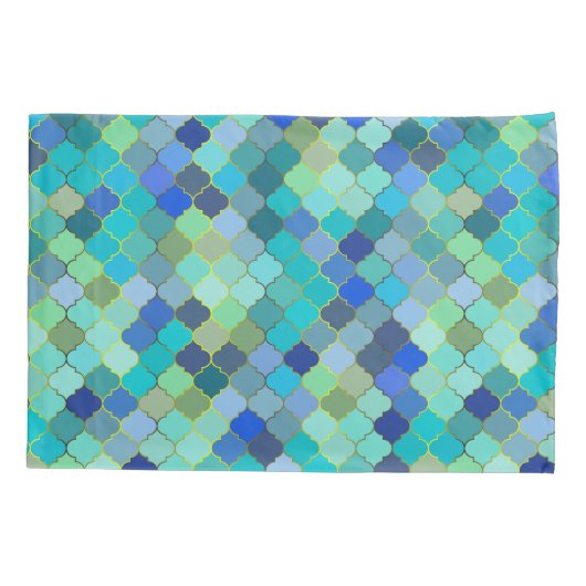 Blue Aqua Moroccan Mosaic Pattern 枕カバー (裏面-左)