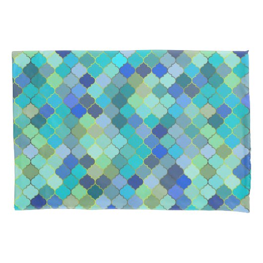 Blue Aqua Moroccan Mosaic Pattern 枕カバー (正面左)
