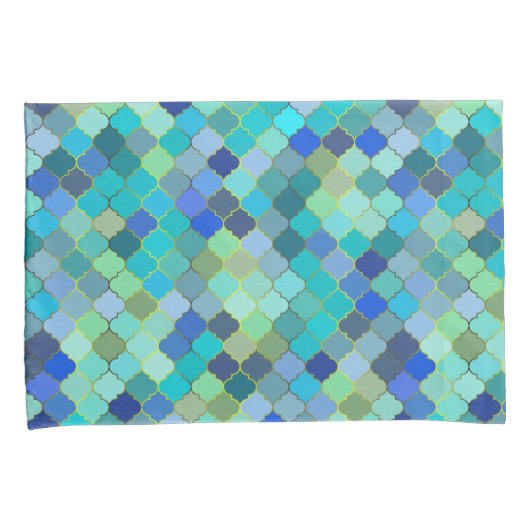 Blue Aqua Moroccan Mosaic Pattern 枕カバー (正面右)