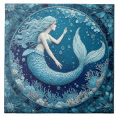Blue Aquamarine Mermaid Ocean Bubble Mosaic Lustre タイル (正面)