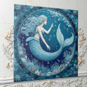 Blue Aquamarine Mermaid Ocean Bubble Mosaic Lustre タイル