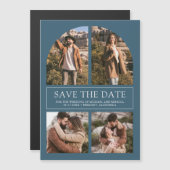 Blue Arch Photo Collage Wedding Save the Date マグネット招待状 (正面/裏面)
