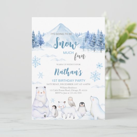 Blue Arctic Animals Birthday Invitation 招待状 (スタンド正面)