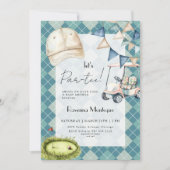 Blue Argyle Golf Cap Flag Lets Par Tee Baby Shower 招待状 (正面)