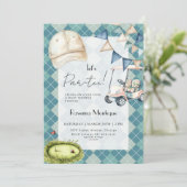 Blue Argyle Golf Cap Flag Lets Par Tee Baby Shower 招待状 (スタンド正面)