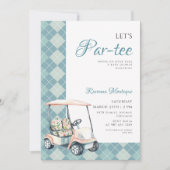 Blue Argyle Golf Cart Lets Par Tee Baby Shower 招待状 (正面)