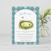 Blue Argyle Golf Hole Lets Par Tee Baby Shower 招待状 (スタンド正面)