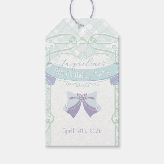 Blue Art Nouveau Princess Birthday ギフトタグ (正面)