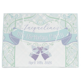 Blue Art Nouveau Princess Birthday ラージペーパーバッグ