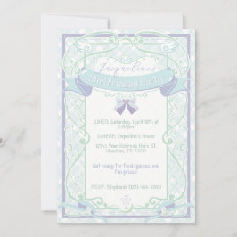 Blue Art Nouveau Princess Birthday 招待状