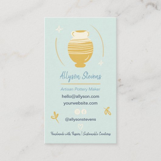 Blue Artisan Pottery Maker Crafts写真qrコード 名刺 (正面)