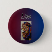 Blue Artistic Colorful Lion King Portrait Button 缶バッジ (正面)