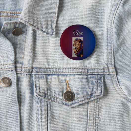Blue Artistic Colorful Lion King Portrait Button 缶バッジ (インサイチュ)