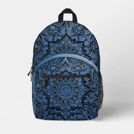 Blue Artistic Mandala Backpack プリントバックパック (正面)