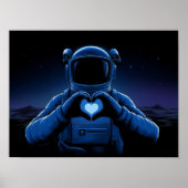 Blue Astronaut Making Heart Sign on Alien Moon ポスター (正面)