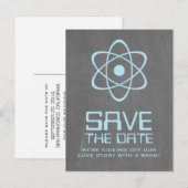 Blue Atomic Chalkboard日付ポストカードの保存 案内ポストカード (正面/裏面)