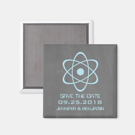Blue Atomic Chalkboard Save the Date Magnet マグネット (正面/裏面)