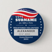 BLUE Authorized Volunteer 2026 Midterm Campaign ID 缶バッジ (正面)
