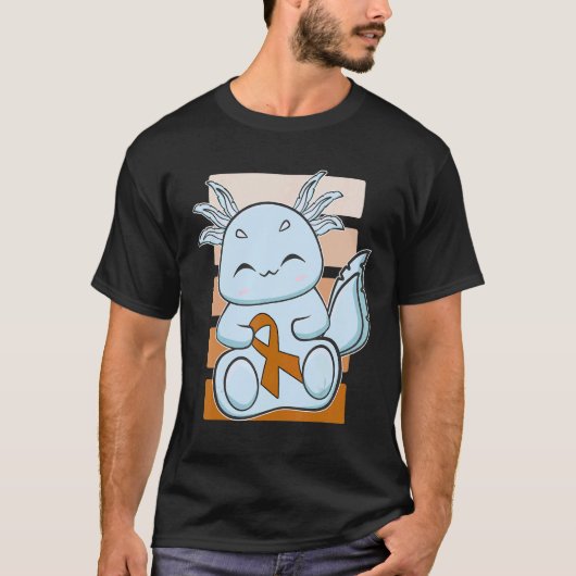 Blue Axolotl With Orange Ribbon For Leukemia Aware Tシャツ (正面)