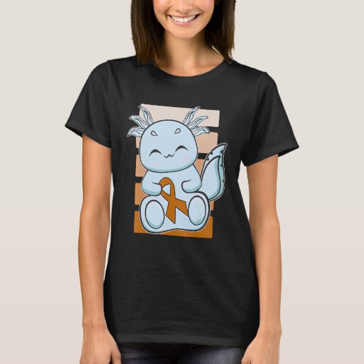 Blue Axolotl With Orange Ribbon For Leukemia Aware Tシャツ (正面)