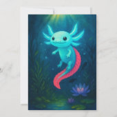 Blue Axolotl with Red Tail in Lotus Birthday 招待状 (裏面)