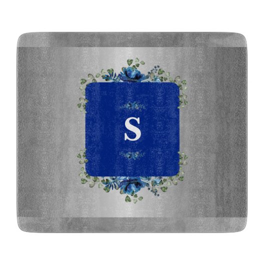 Blue Azure開花：メタリックシルバーフローラ カッティングボード (正面)