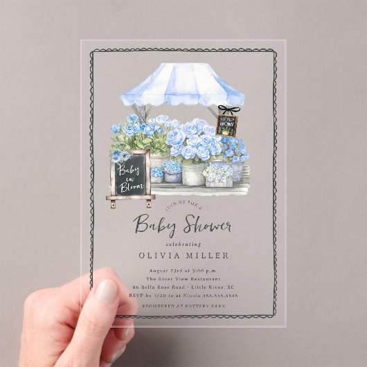 Blue Baby Bloom Shower Invitation アクリル招待状 (インサイチュ (ポータブル))