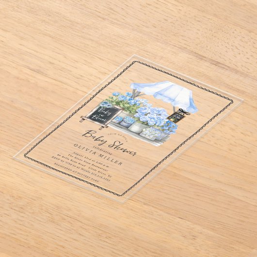 Blue Baby Bloom Shower Invitation アクリル招待状 (レイダウン)