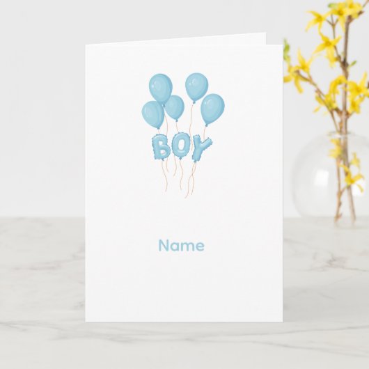 Blue Baby Boy Balloon Celebration  カード (黄色い花)