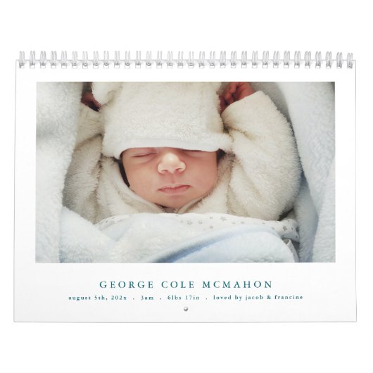 Blue Baby Boy Birth Announcement Calendar 2026 カレンダー (カバー)