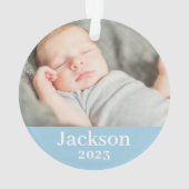 Blue Baby Boy Personalized Name Photo オーナメント (裏面)