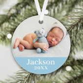 Blue Baby Boy Personalized Name Photo オーナメント