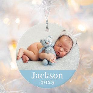 Blue Baby Boy Personalized Name Photo オーナメント
